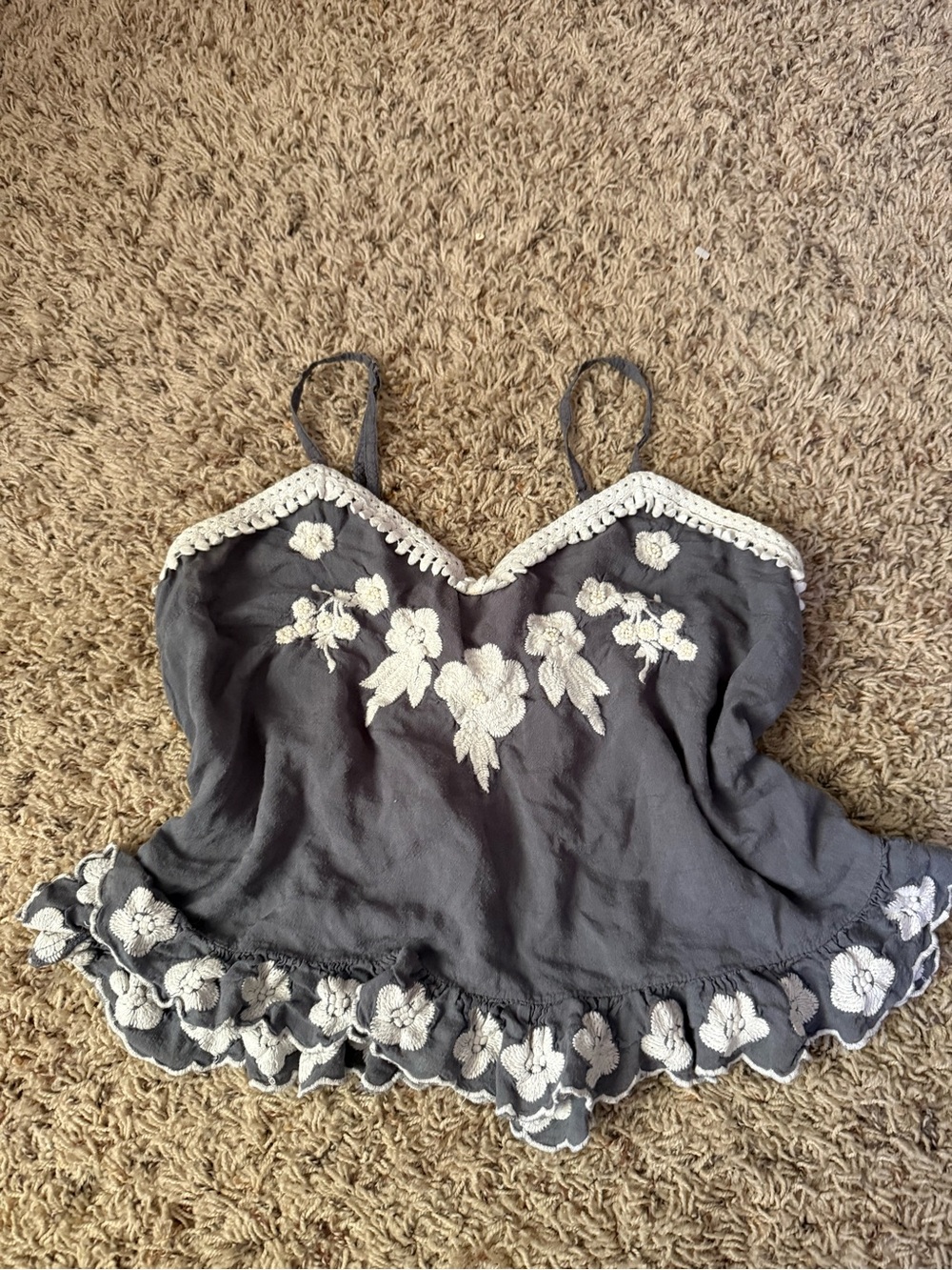 Chelsea & Violet Floral Embroidered Cami with Lace Trim